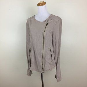 LUCKY BRAND Stone/Beige Asymmetric Zip Front Zippered Pockets Linen Blend Jacket